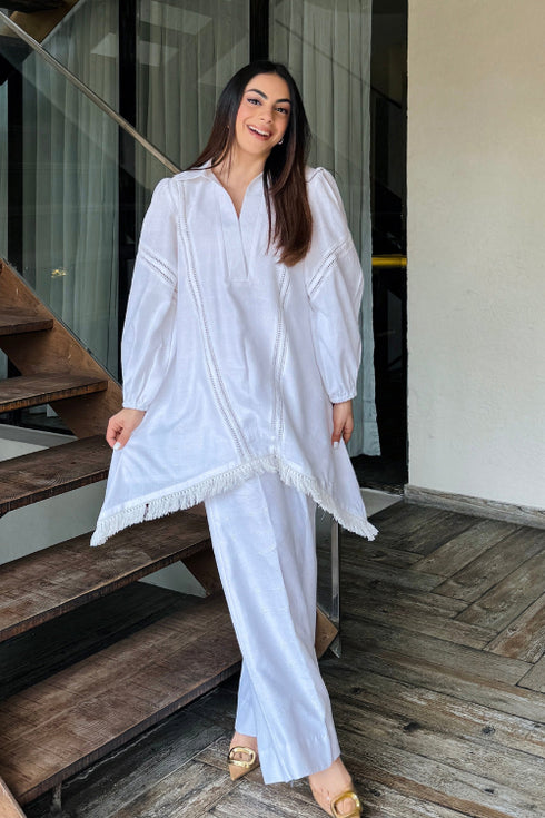 All White Summer Pakistani Kurta Set
